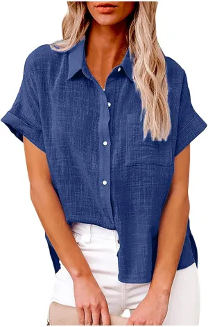 SMIDOW Womens Cotton Linen Shirts Plus Size Button Down t-Shirt Casual Loose Comfy Summer Spring Tops Blouse 2023
