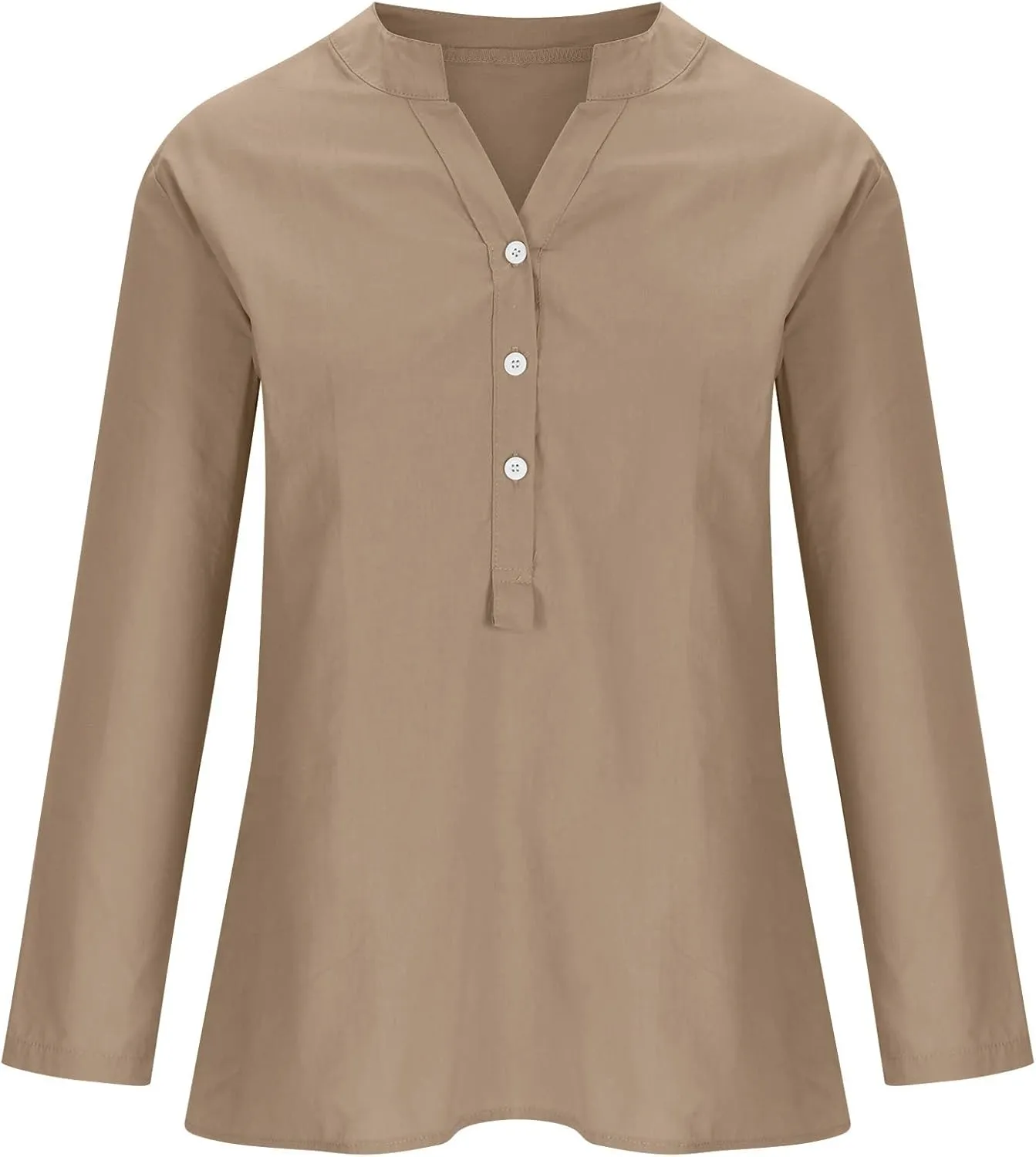 SMIDOW Womens Summer Tops 2023 Plus Size Cotton Linen Shirts Long Sleeve Button Down v Neck t-Shirt Casual Loose Blouses