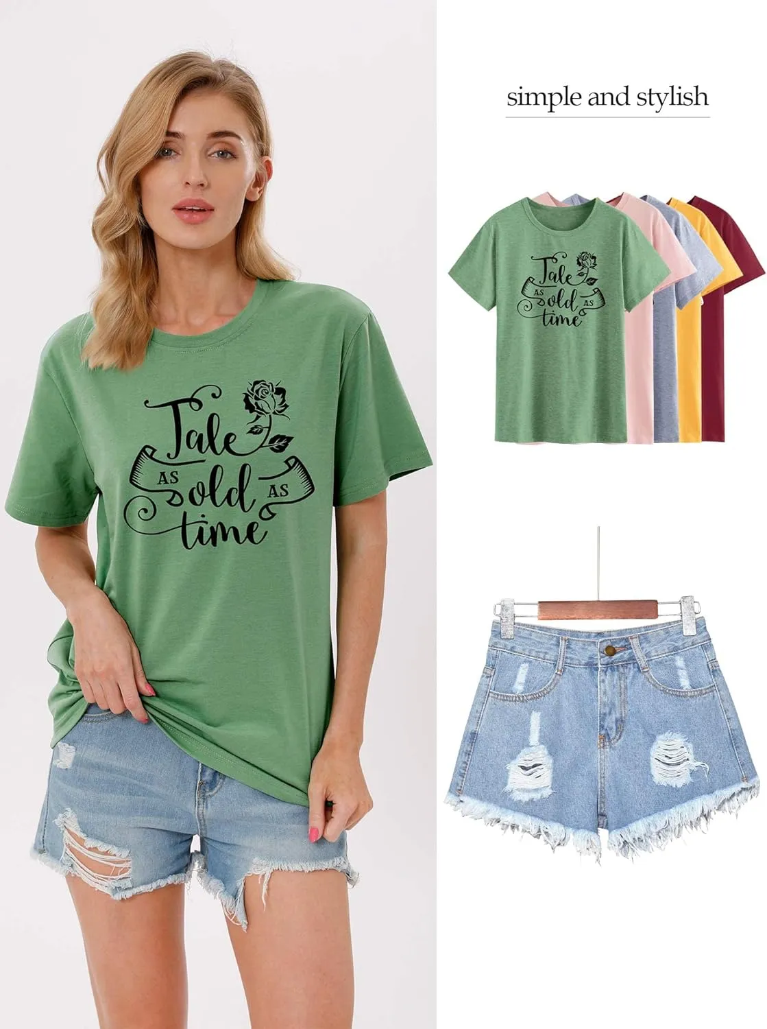 STYLEIE Women Tale As Old As Time Tee Tops Letter Print Graphic Tees Vintage Tanks Tops