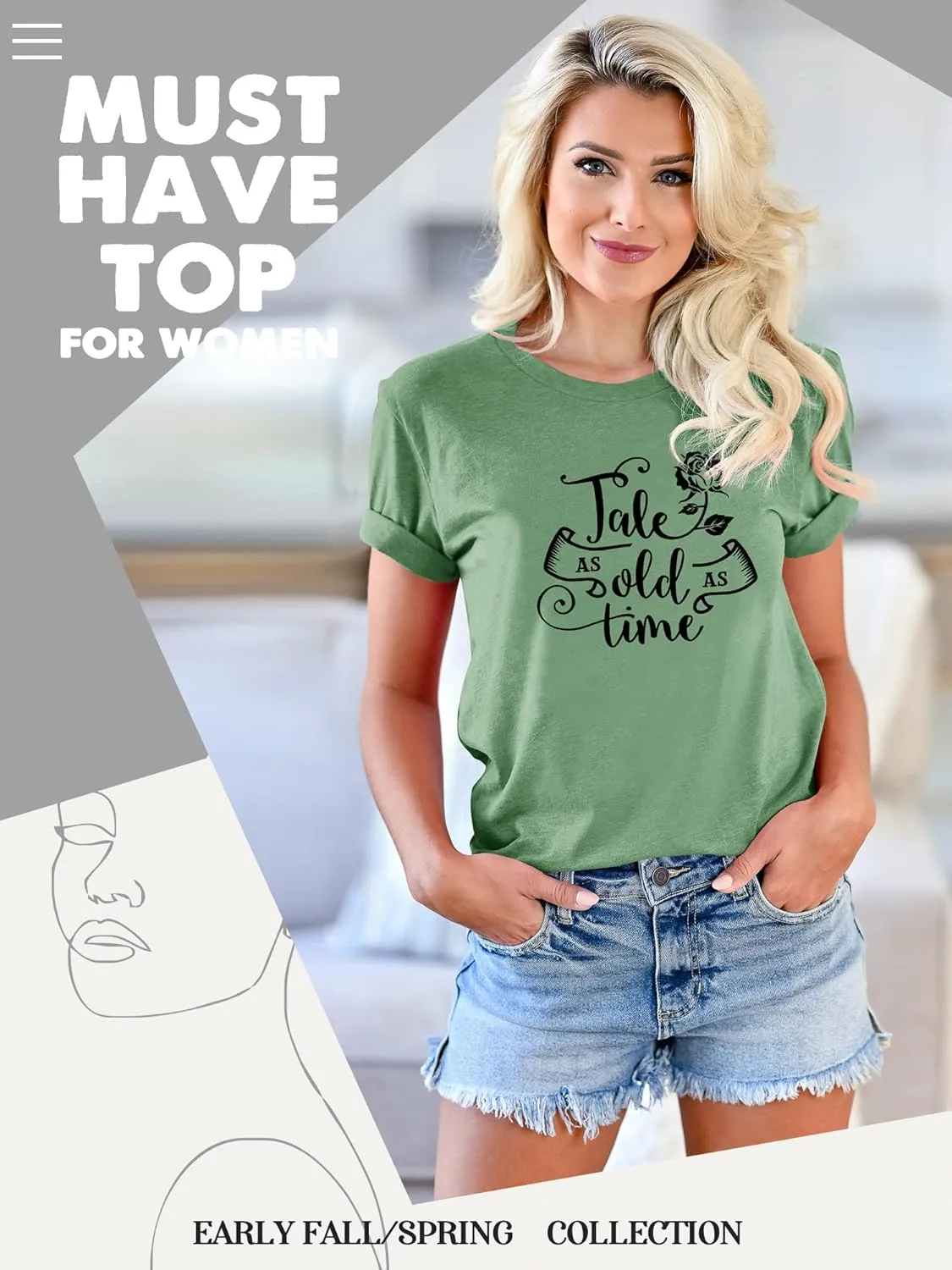STYLEIE Women Tale As Old As Time Tee Tops Letter Print Graphic Tees Vintage Tanks Tops