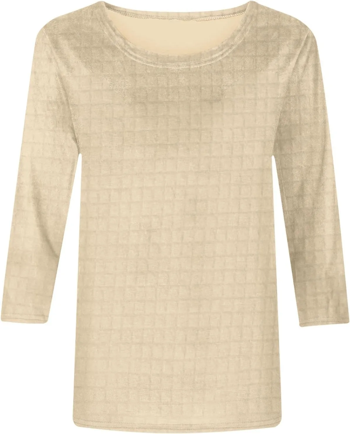 Summer 3/4 Sleeve Casual Tee Tops for Women Dressy Waffle Knit Crewneck Shirts Fashion Loose Fit Solid Blouses