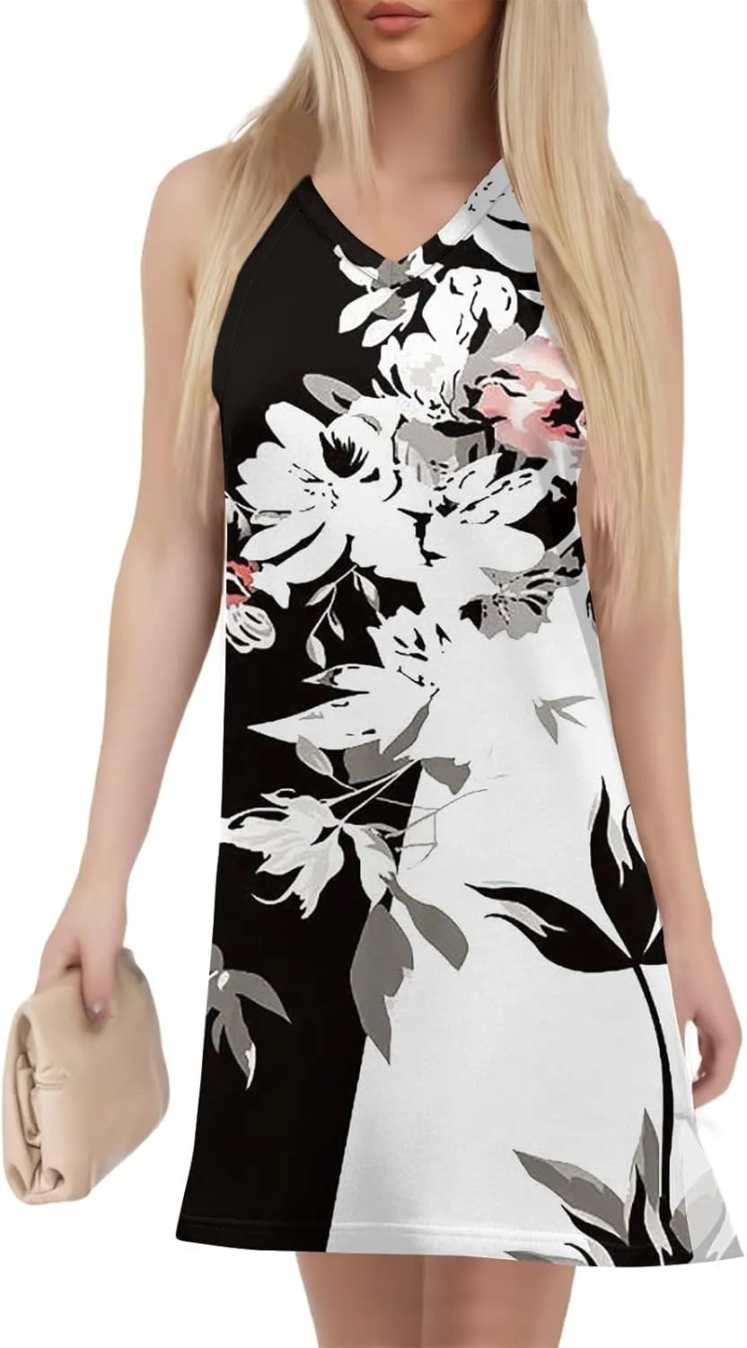 Summer Dresses for Women 2025 Beach Vacation Spring Clothes Sleeveless V Neck Floral Printed Sundresses