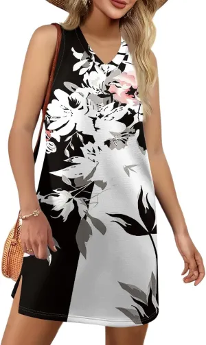 Summer Dresses for Women 2025 Beach Vacation Spring Clothes Sleeveless V Neck Floral Printed Sundresses