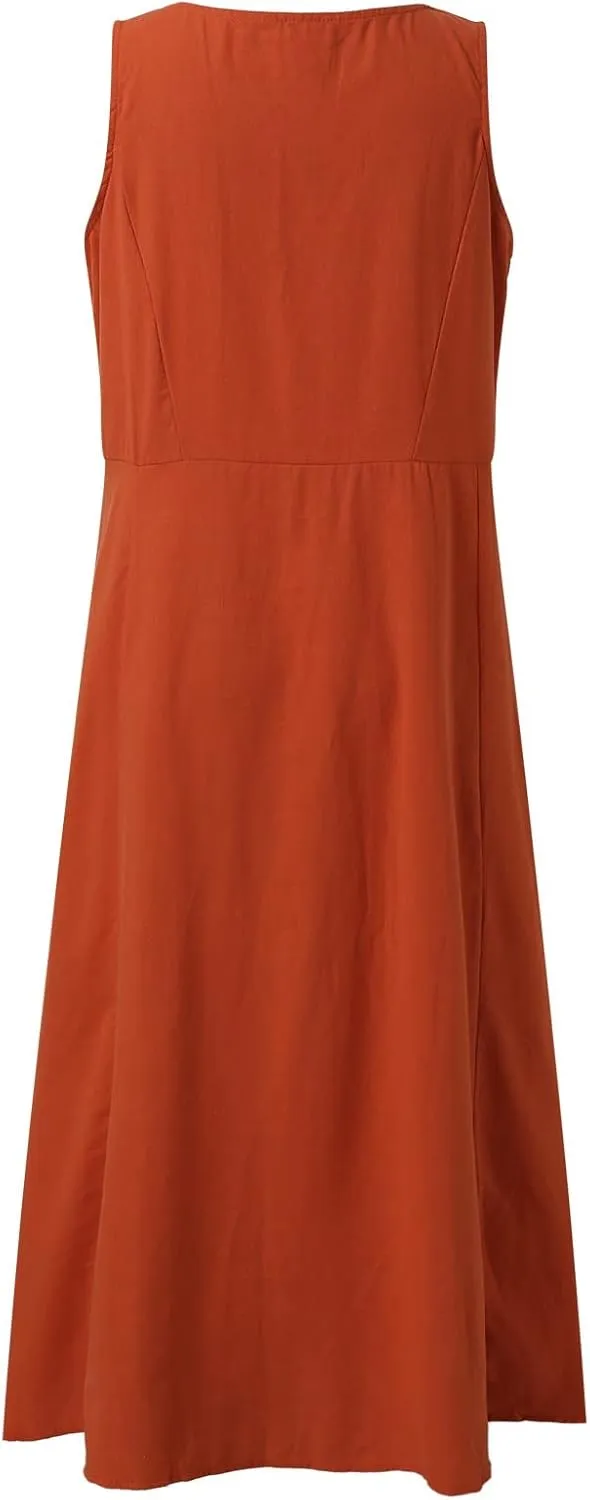 Summer Dresses for Women 2025 Women's Cotton Linen Crew Neck Sleeveless Dresses Solid Color Baggy Beach Dress