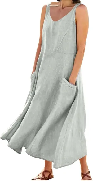 Summer Dresses for Women 2025 Women's Long Dress Sleeveless Beach Maxi Dresses Loose Fit Beach Sundresses with Pockets
