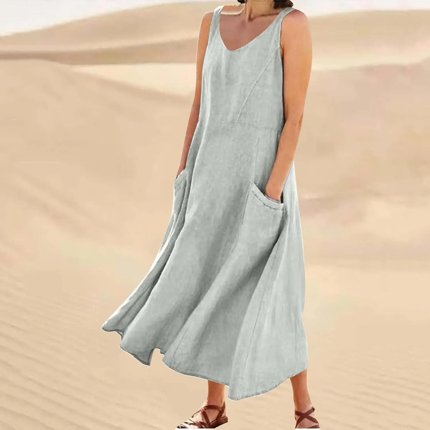 Summer Dresses for Women 2025 Women's Long Dress Sleeveless Beach Maxi Dresses Loose Fit Beach Sundresses with Pockets