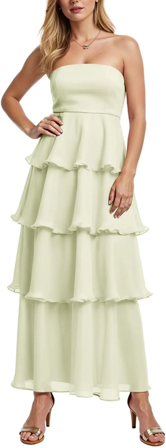 Summer Dresses for Women 2025,Women's Maxi Dress Off Shoulder Smocked Tiered Ruffle Flowy Dress Casual Beach Sundress