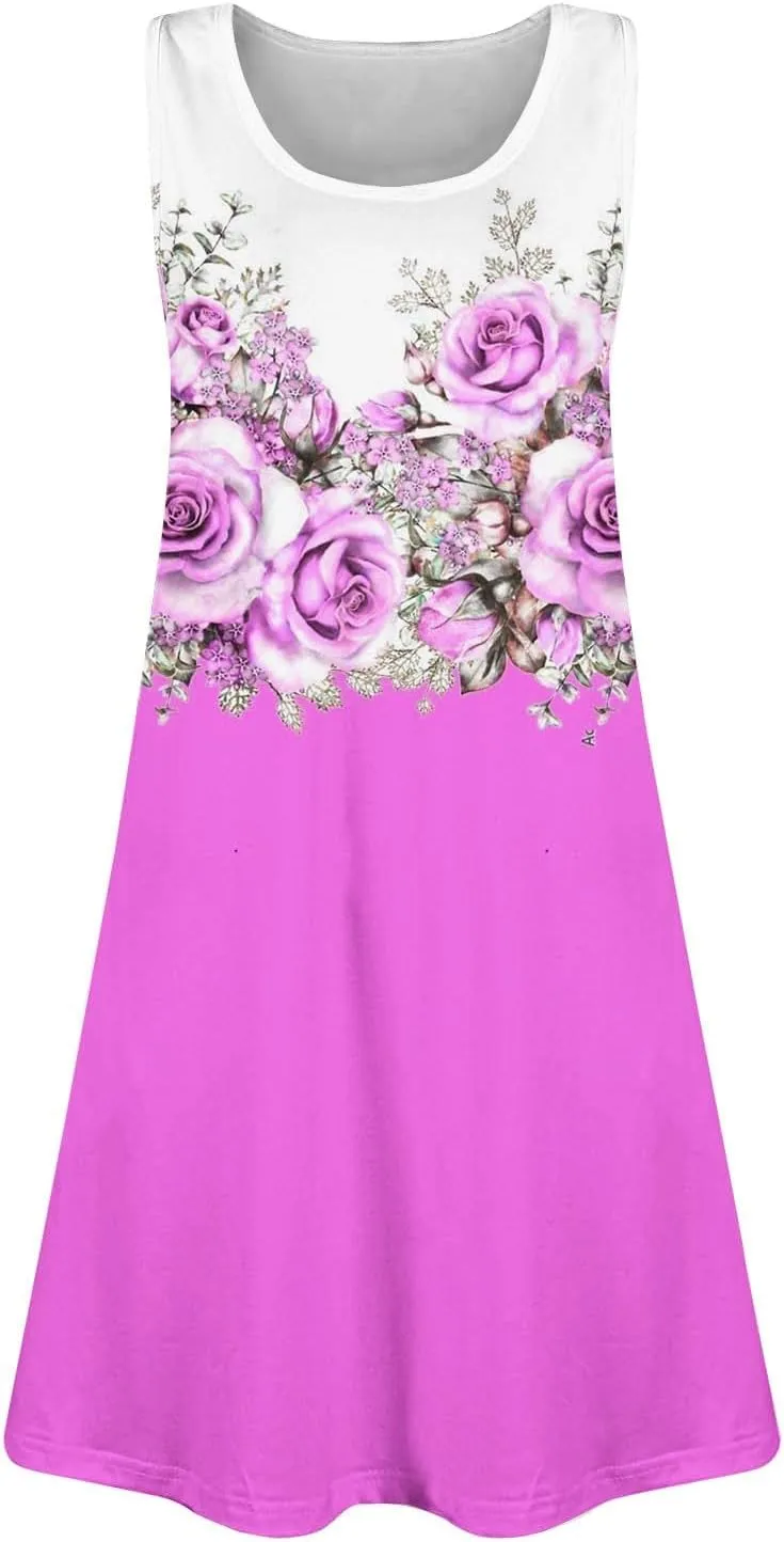Summer Dresses for Women Casual Fashion Short Sleeve Midi Dress Floral Printed Crew Neck 2025 Boho Sundresses