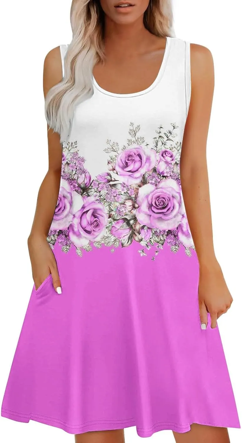 Summer Dresses for Women Casual Fashion Short Sleeve Midi Dress Floral Printed Crew Neck 2025 Boho Sundresses