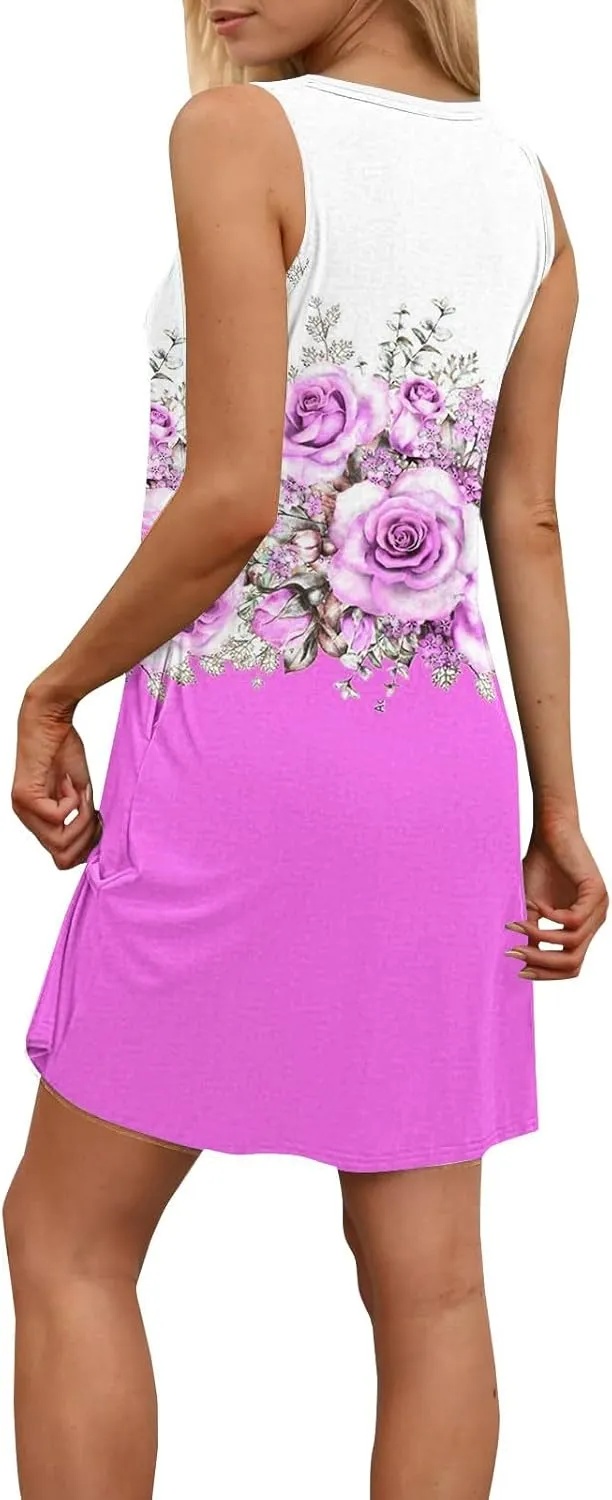Summer Dresses for Women Casual Fashion Short Sleeve Midi Dress Floral Printed Crew Neck 2025 Boho Sundresses