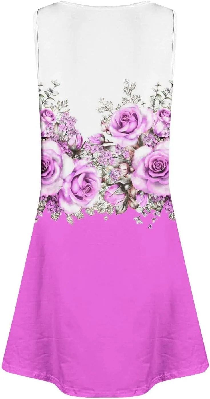 Summer Dresses for Women Casual Fashion Short Sleeve Midi Dress Floral Printed Crew Neck 2025 Boho Sundresses