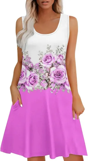 Summer Dresses for Women Casual Fashion Short Sleeve Midi Dress Floral Printed Crew Neck 2025 Boho Sundresses