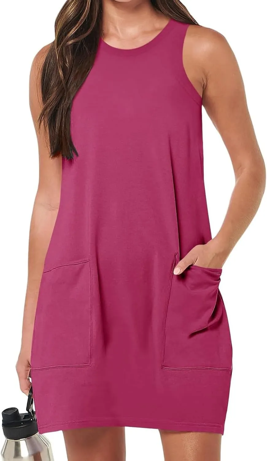Summer Dresses for Women Casual Loose Sleeveless Sundress Boho Beach Mini Dress Vacation Travel Clothes with Pockets