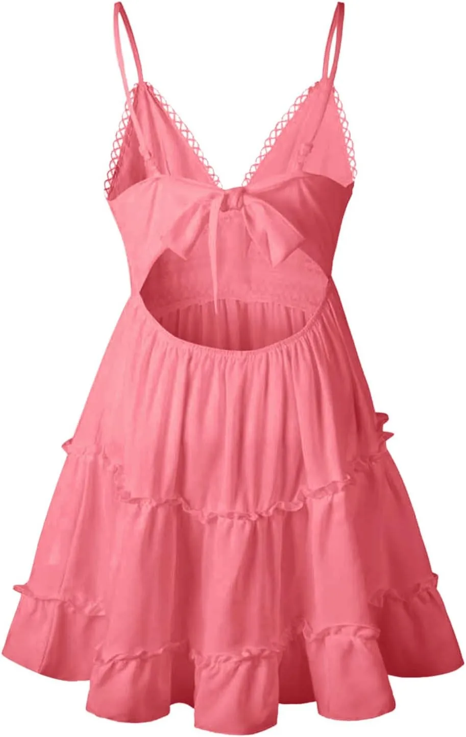 Summer Dresses for Women V Neck Spaghetti Strap Crisscross Backless Dress Flowy Swing A-Line Mini Sundresses