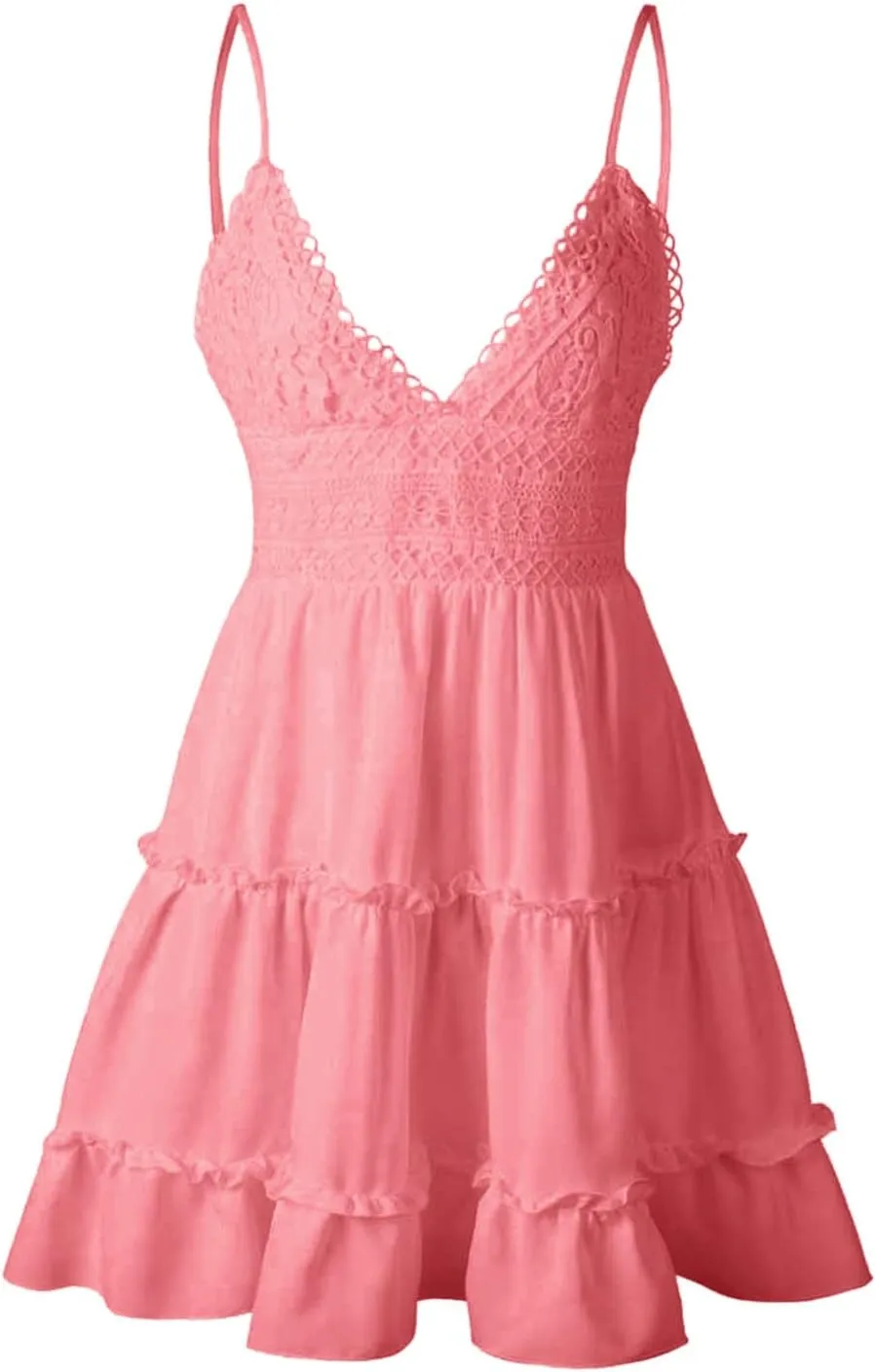 Summer Dresses for Women V Neck Spaghetti Strap Crisscross Backless Dress Flowy Swing A-Line Mini Sundresses