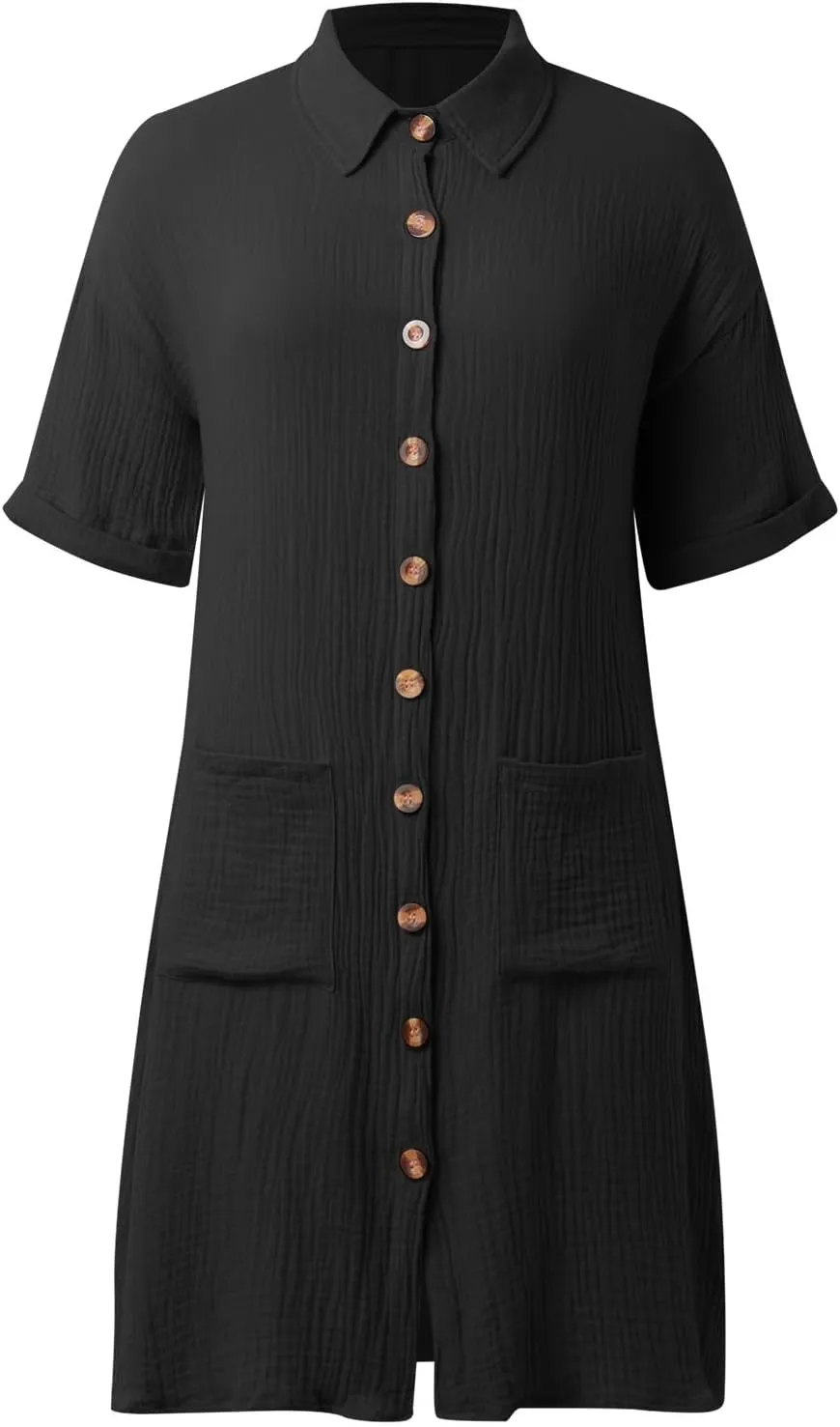 Summer Linen Dresses for Women Casual Lapel Button Down Short Sleeve Shirt Dress Boho Vacation Midi Dresses with Pockets