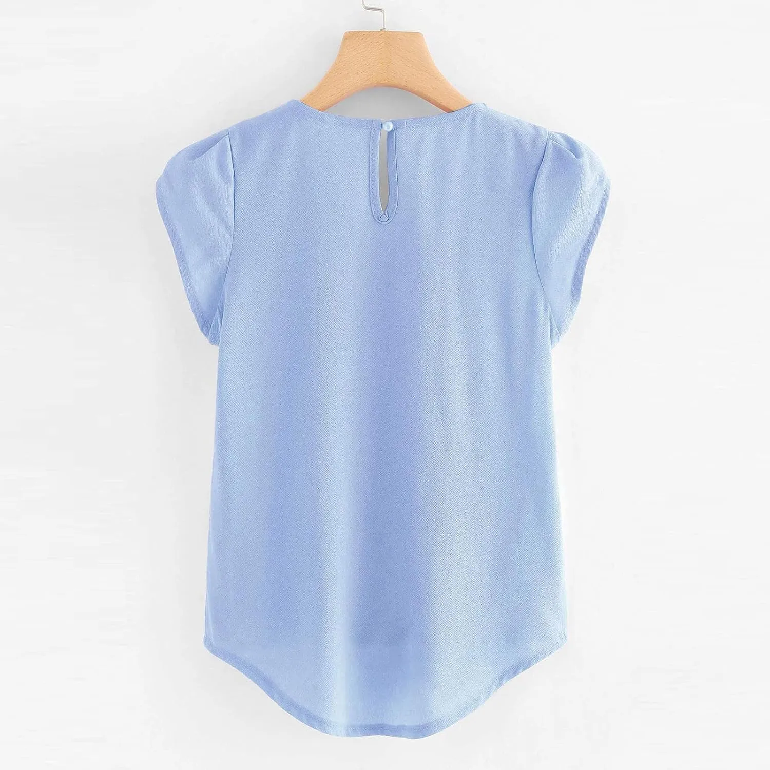 Summer Shirts for Women Fashion Crew Neck Tops Trendy Cute Ruffle Short Sleeve Solid Blouses Casual Loose Comfy Tees