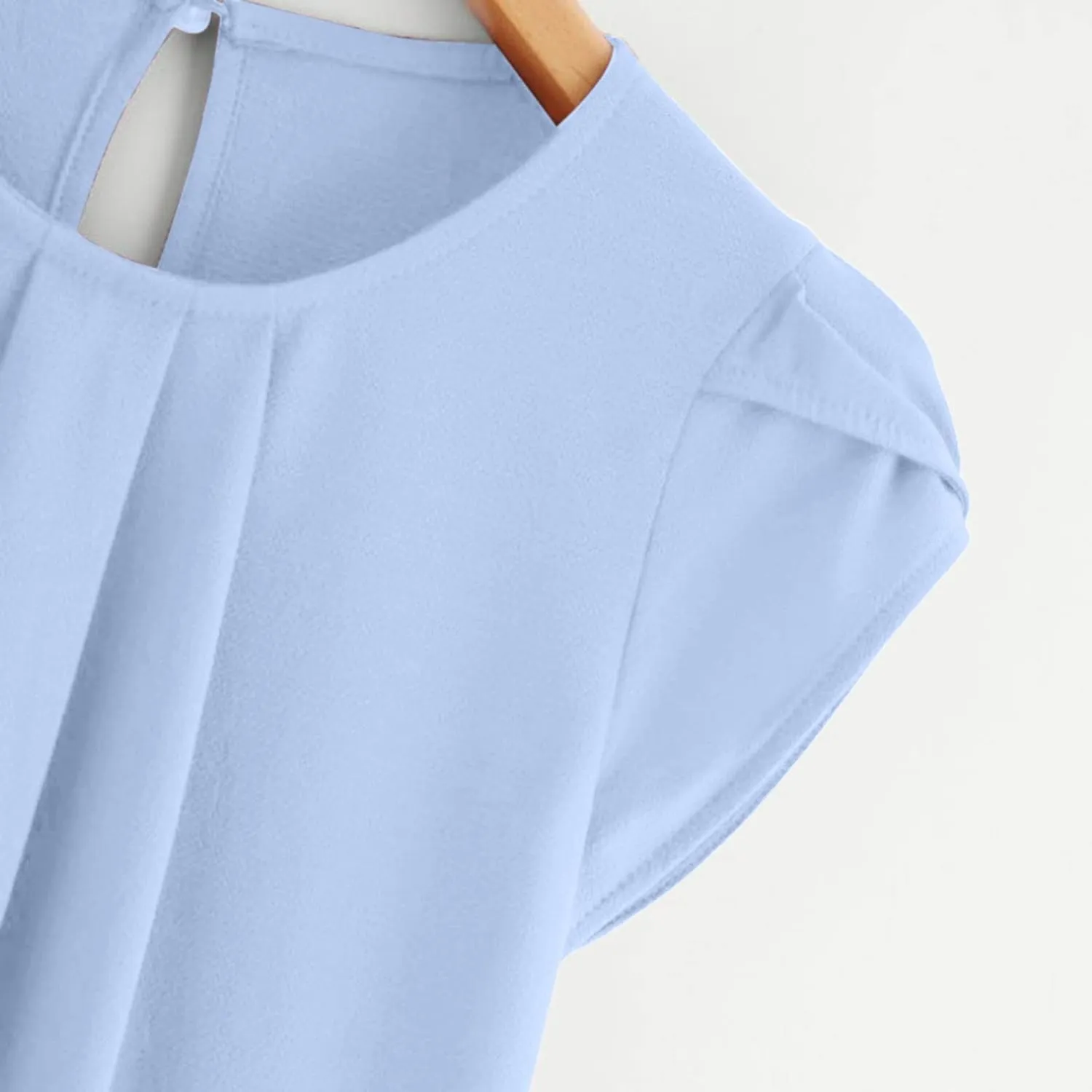 Summer Shirts for Women Fashion Crew Neck Tops Trendy Cute Ruffle Short Sleeve Solid Blouses Casual Loose Comfy Tees