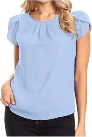 Summer Shirts for Women Fashion Crew Neck Tops Trendy Cute Ruffle Short Sleeve Solid Blouses Casual Loose Comfy Tees