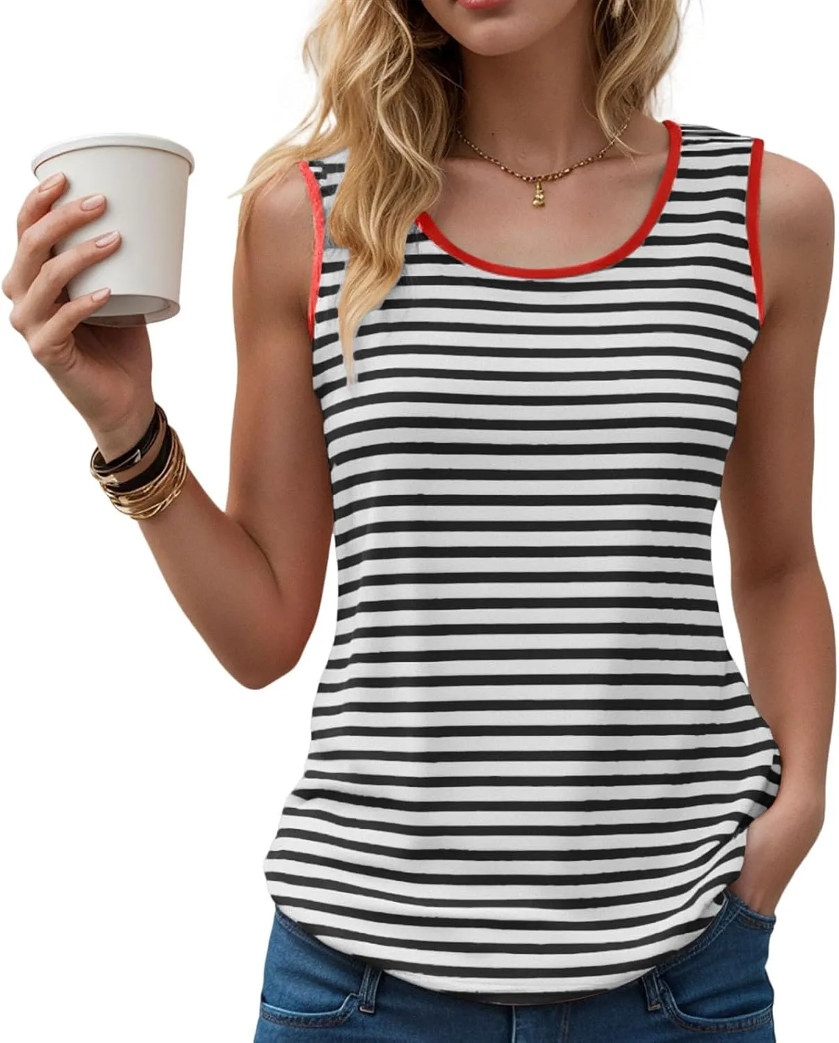 Summer Tank Tops for Women 2025 Striped Tank Top Sleeveless Scoop Neck Loose Fit Color Block Tops Fashion Clothes
