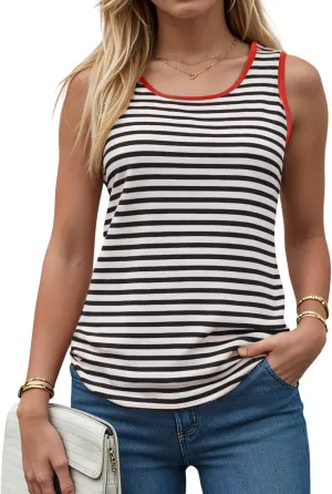 Summer Tank Tops for Women 2025 Striped Tank Top Sleeveless Scoop Neck Loose Fit Color Block Tops Fashion Clothes