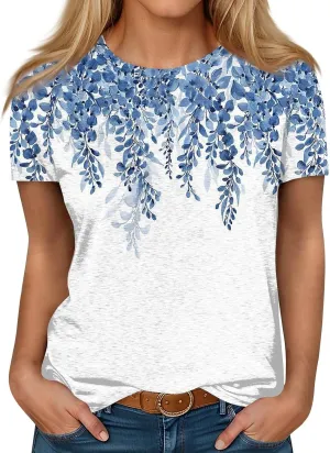 Summer Tops for Women 2025 Fashion Spring Short Sleeve Shirts Floral Print Crew Neck Plus Size Blouses Trendy Tshirts