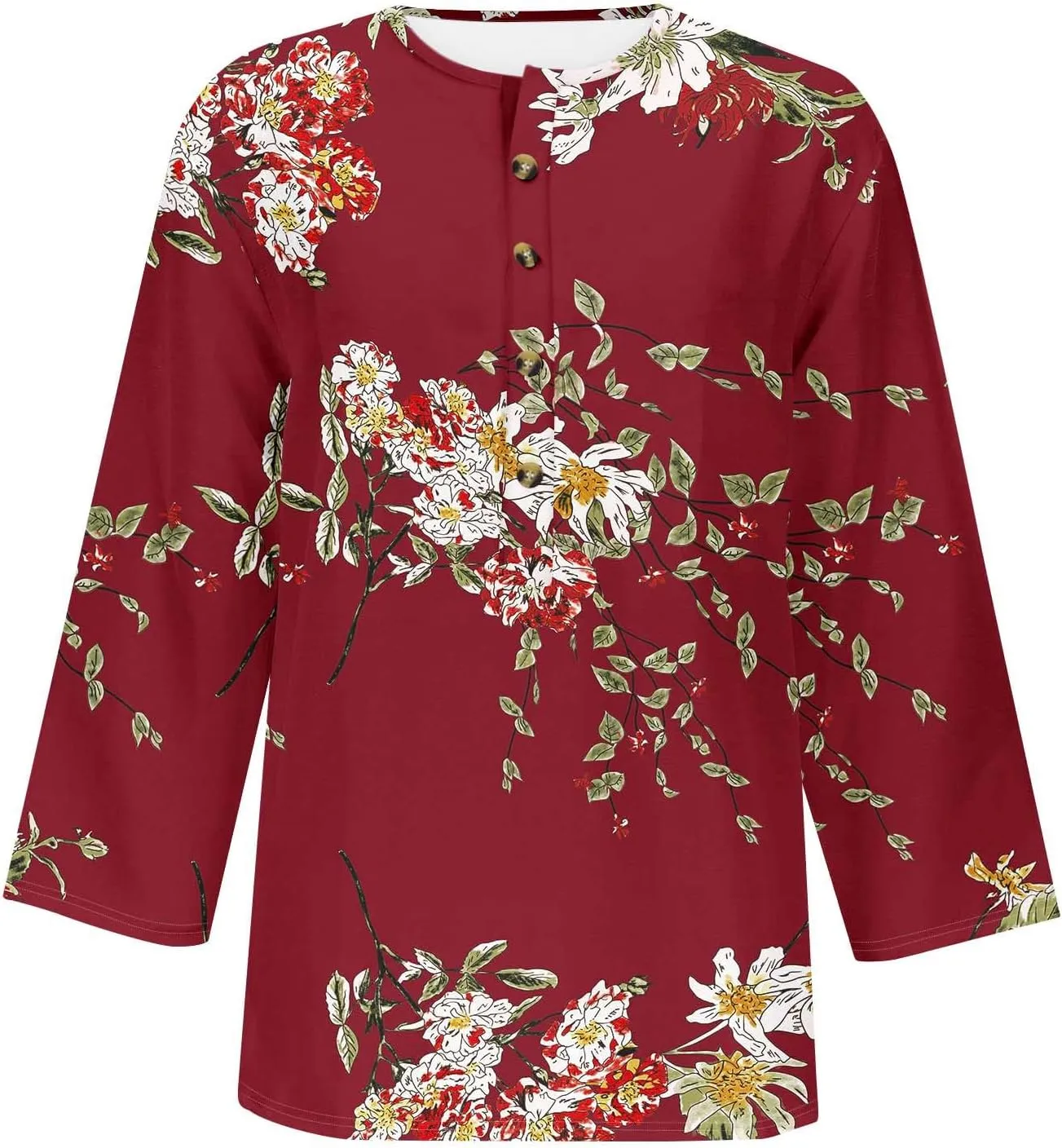Summer Tops for Women 2025 Trendy Casual 3/4 Sleeve Floral Print Tees V-Neck Button Blouses Ladies Spring Clothing