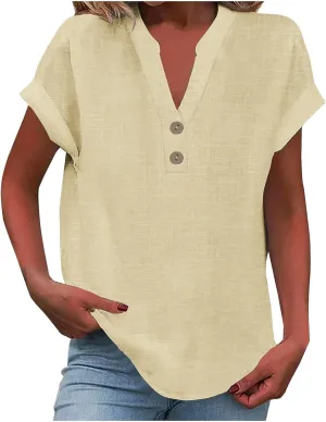 Summer Tops for Women 2025 Trendy Short Sleeve Shirts Casual V Neck Tunic Blouses Beach Vacation Outfits Clothes