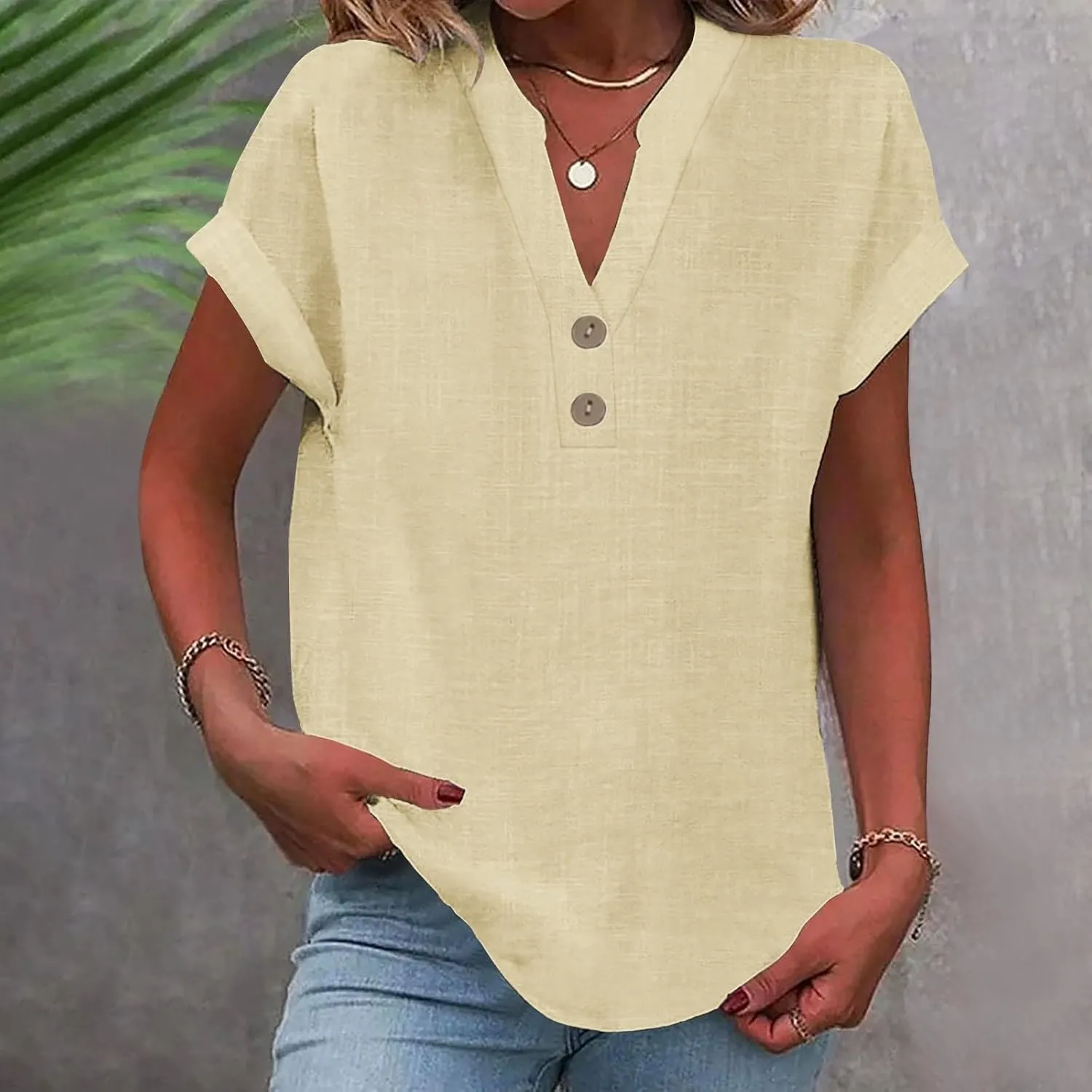 Summer Tops for Women 2025 Trendy Short Sleeve Shirts Casual V Neck Tunic Blouses Beach Vacation Outfits Clothes