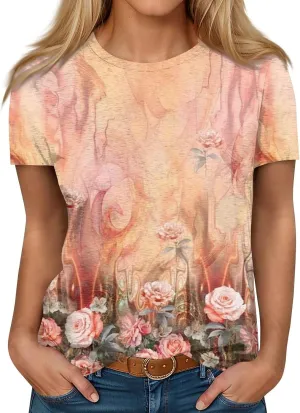 Summer Tops for Women Short Sleeve Printed Basic Tees Crew Neck Casual 2025 Tshirts Fashion Loose Fit Tops