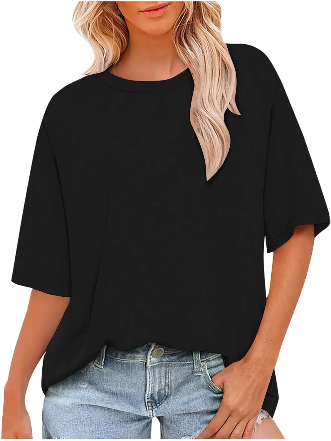 Summer Women's Solid Color Crewneck Short Sleeve T Shirts Top Casual Fashion Loose Tops Comfy Outting Daily Tops
