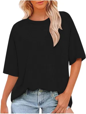 Summer Women's Solid Color Crewneck Short Sleeve T Shirts Top Casual Fashion Loose Tops Comfy Outting Daily Tops