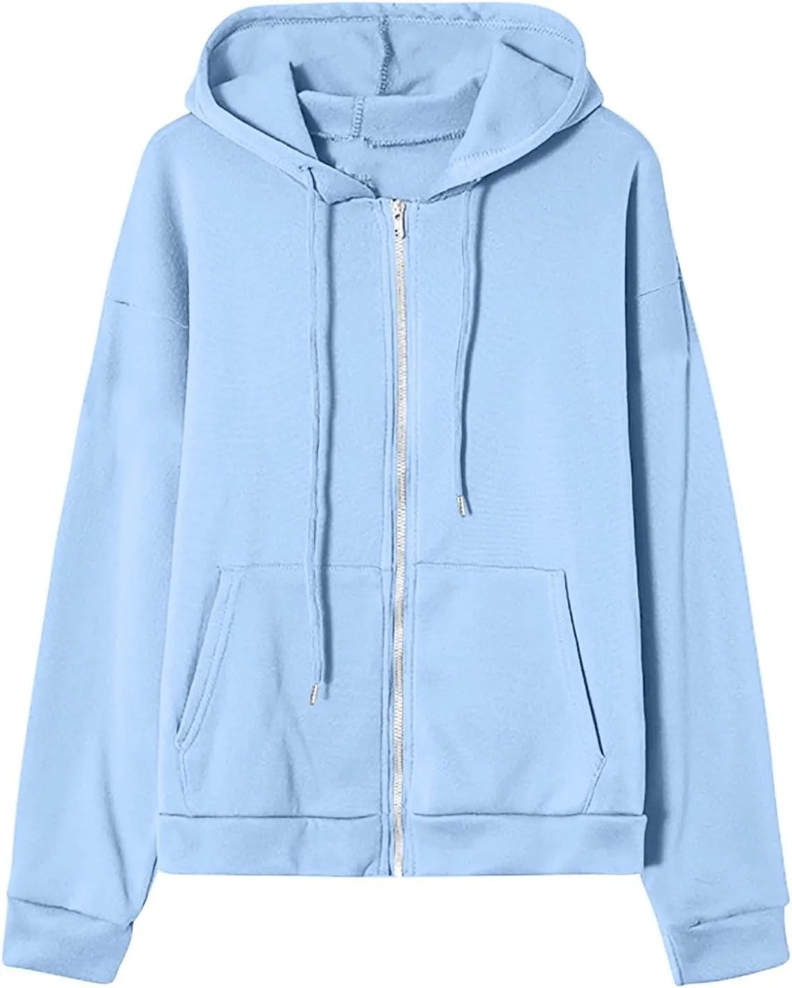 Sweatshirt for Women Cropped Zip Up Hoodie Long Sleeve Shirts Cute Plain Sweatshirt Baggy Hoodie Trendy Tops