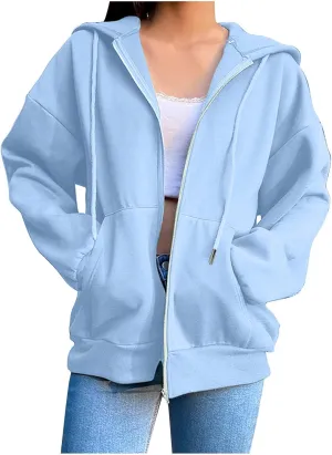 Sweatshirt for Women Cropped Zip Up Hoodie Long Sleeve Shirts Cute Plain Sweatshirt Baggy Hoodie Trendy Tops