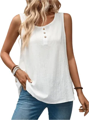 SweatyRocks Women's Button Front Tank Tops Scoop Neck Sleeveless Summer Basic Tops