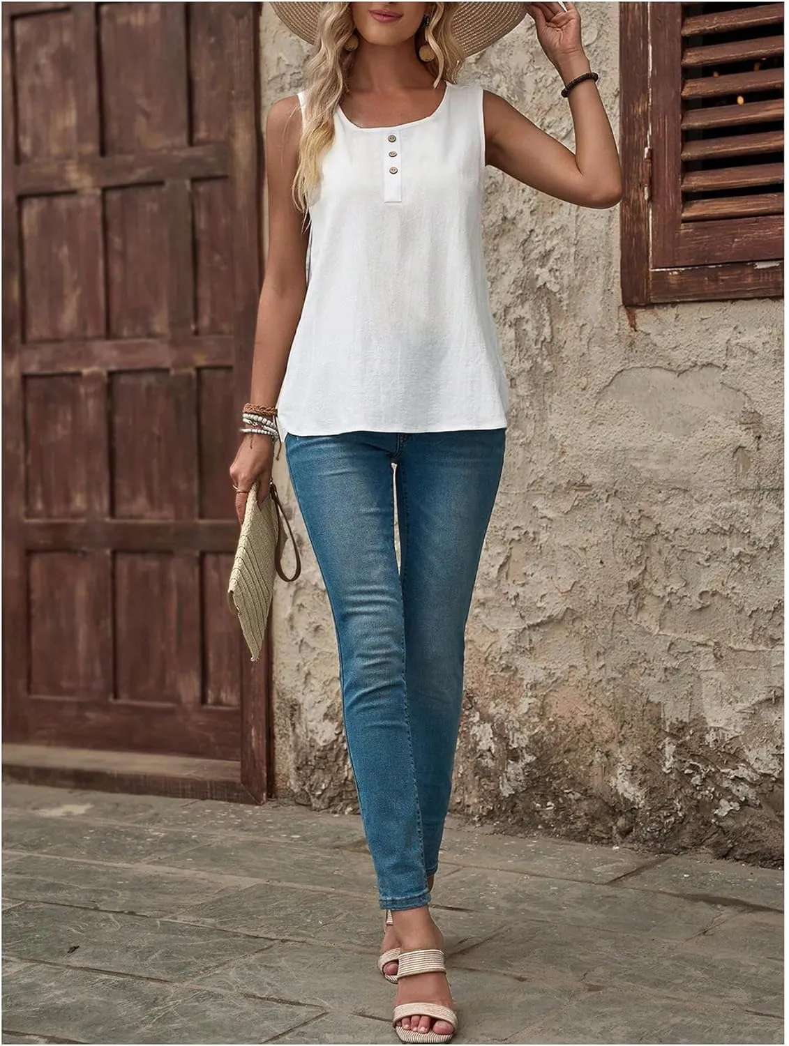 SweatyRocks Women's Button Front Tank Tops Scoop Neck Sleeveless Summer Basic Tops