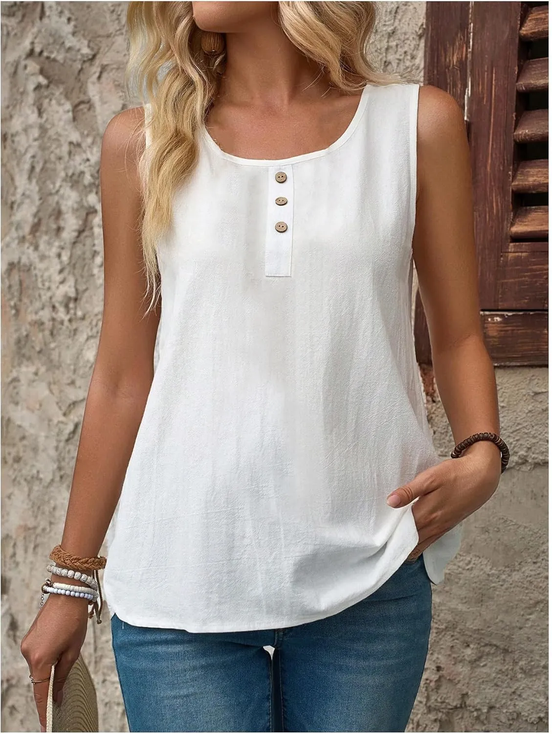 SweatyRocks Women's Button Front Tank Tops Scoop Neck Sleeveless Summer Basic Tops