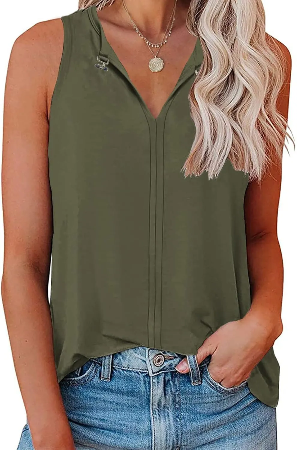 Tank Top for Women Keyhole V Neck Sleeveless Tank Tops Casual Loose Fit Summer Tee Shirts Business Work Shirt Blouses