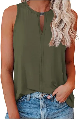 Tank Top for Women Keyhole V Neck Sleeveless Tank Tops Casual Loose Fit Summer Tee Shirts Business Work Shirt Blouses