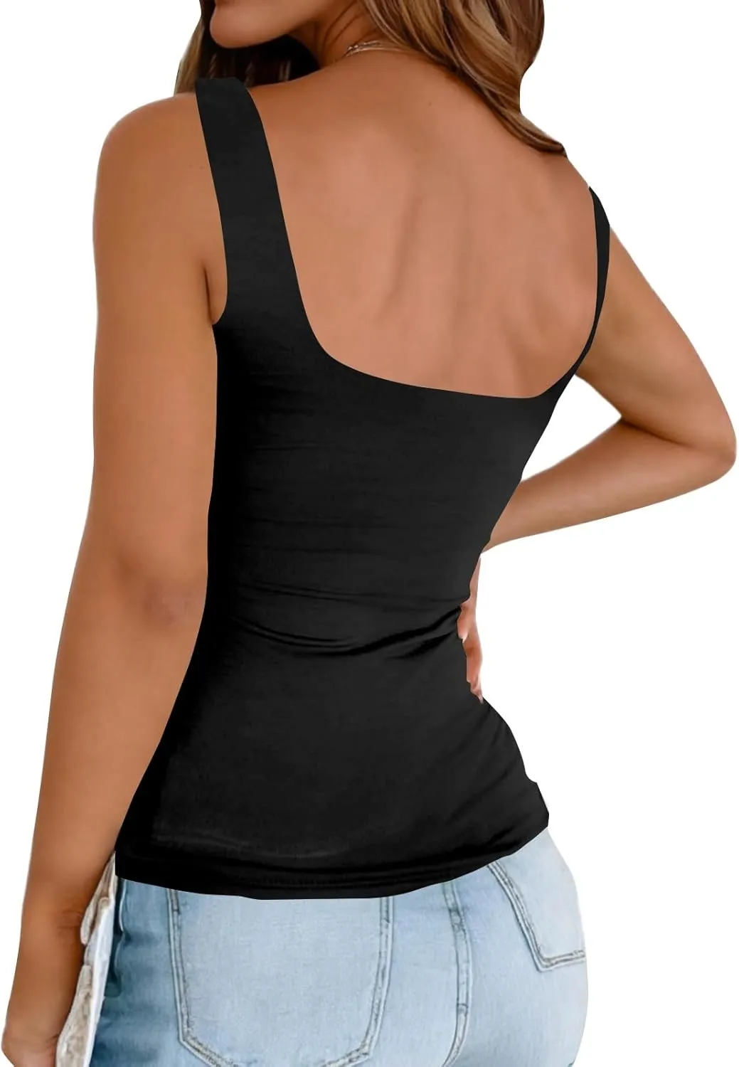Tank Tops for Women 2025 Square Neck Camisole Workout Tops Cute Slim Seamless Layering Summer Sleeveless Shirts