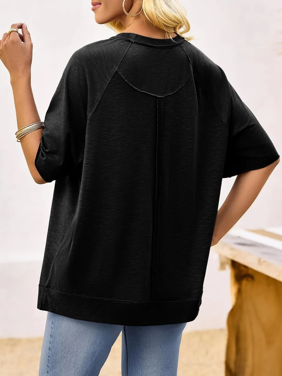 Tankaneo Women Oversized Short Sleeve Tops Summer Crew Neck T Shirts Casual Loose Fit Blouse Tunic Tops
