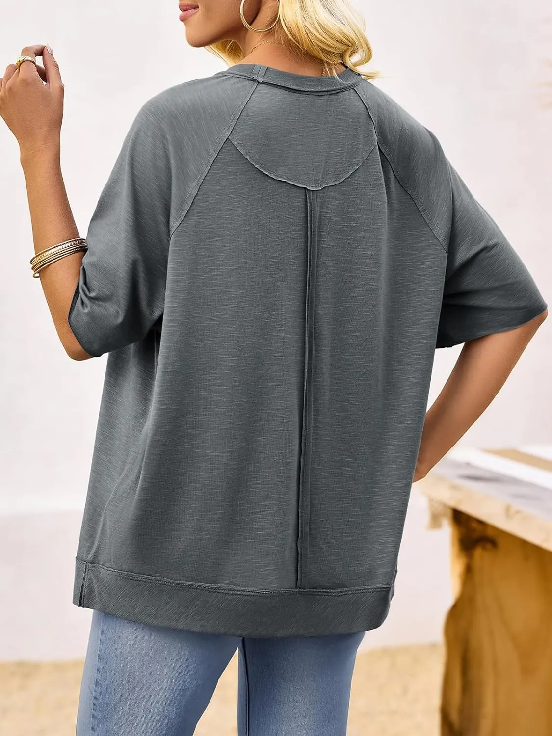 Tankaneo Women Oversized Short Sleeve Tops Summer Crew Neck T Shirts Casual Loose Fit Blouse Tunic Tops