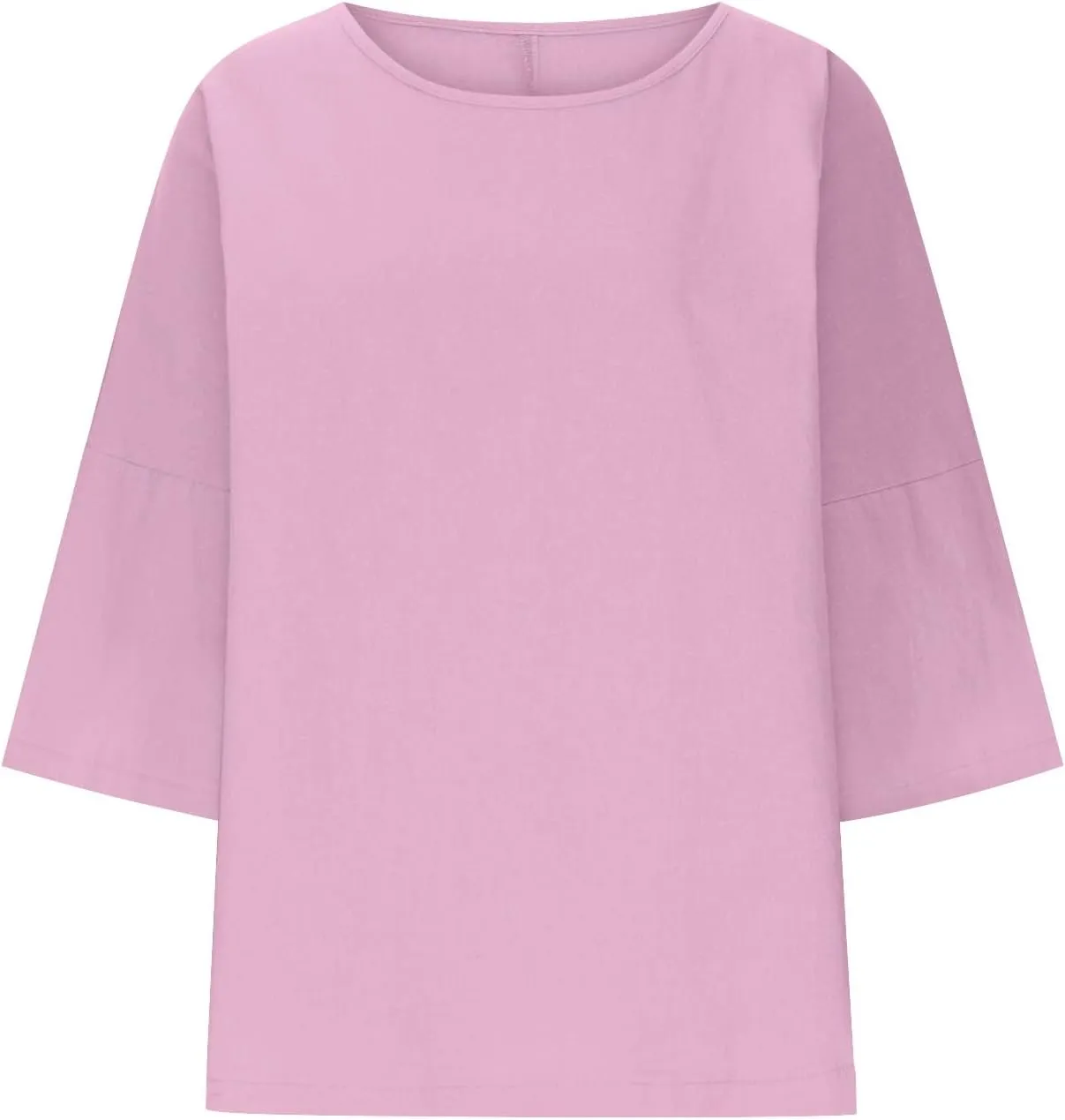 Women Cotton Linen Shirts 3/4 Sleeve Crew Neck Tshirt Casual Plus Size Solid Color Tops Summer Holiday Clothes