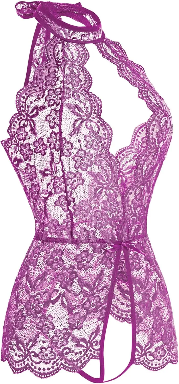 Women Lingerie for Women Deep V Halter One Piece Teddy Bodysuit