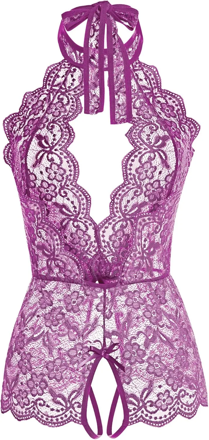 Women Lingerie for Women Deep V Halter One Piece Teddy Bodysuit