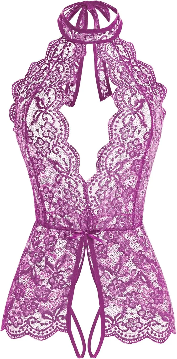 Women Lingerie for Women Deep V Halter One Piece Teddy Bodysuit