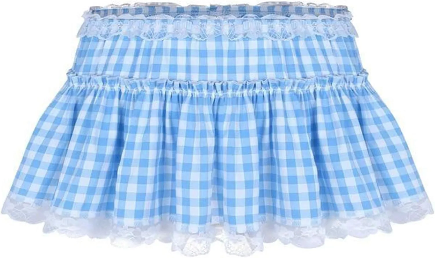 Women Plaid Pleated Mini Skirt Frilly Lace Gingham Ruffle Tutu Micro Skirt Fairy Princess Costume