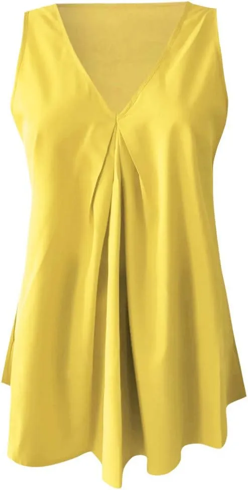 Women Plus Size Loose V Neck Sleeveless T Shirts Chiffon Pullover Tank Tops Apparel Women Tops