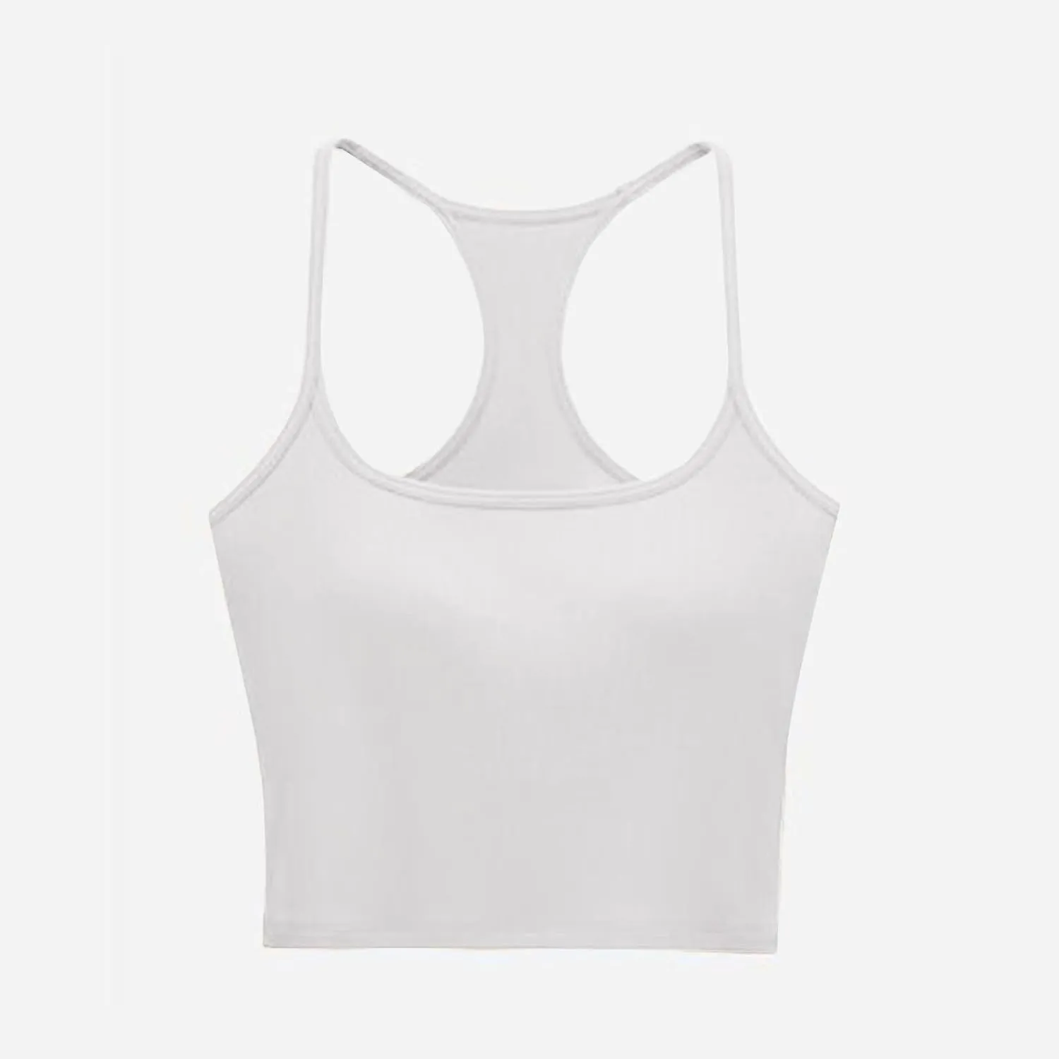 Women Ribbed Racer Back Cami Tops Summer Built in Bra Yoga Workout Tank Top Sexy Form Fitting Square Neck Undershirt
