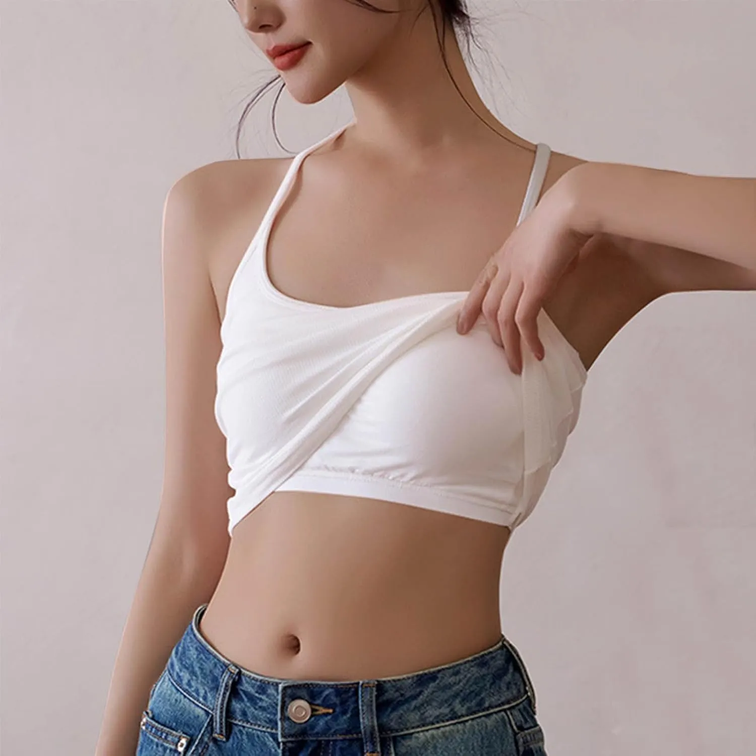 Women Ribbed Racer Back Cami Tops Summer Built in Bra Yoga Workout Tank Top Sexy Form Fitting Square Neck Undershirt